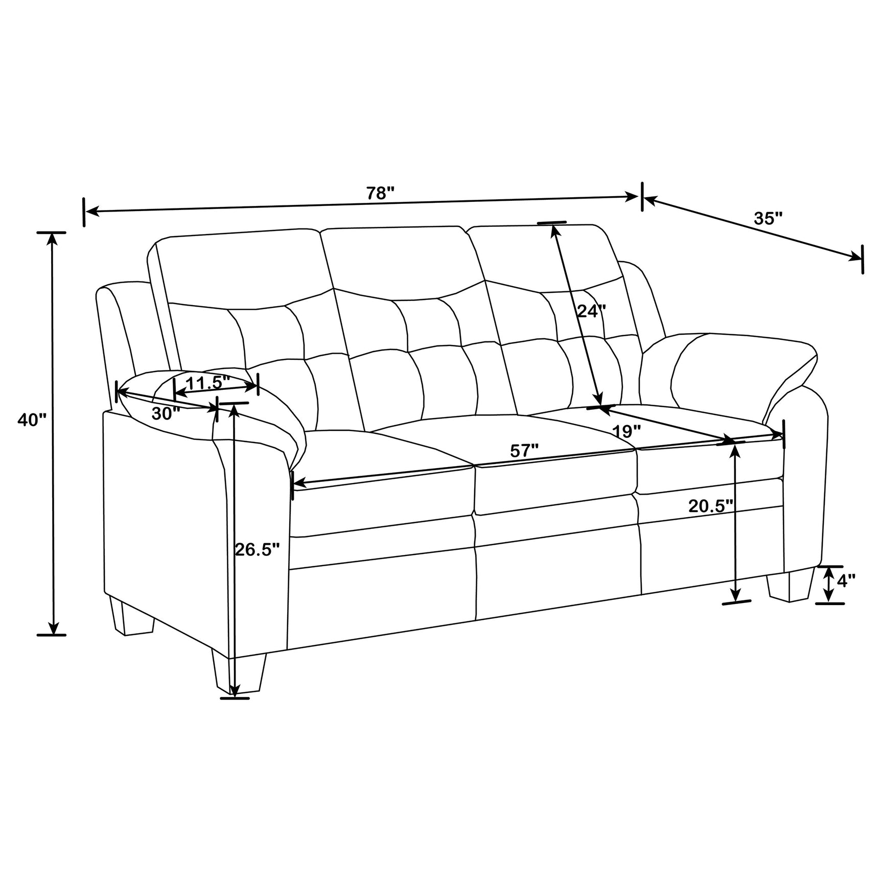 Finley 2-piece Upholstered Padded Arm Tufted Sofa Set Black - Tampa Furniture Outlet