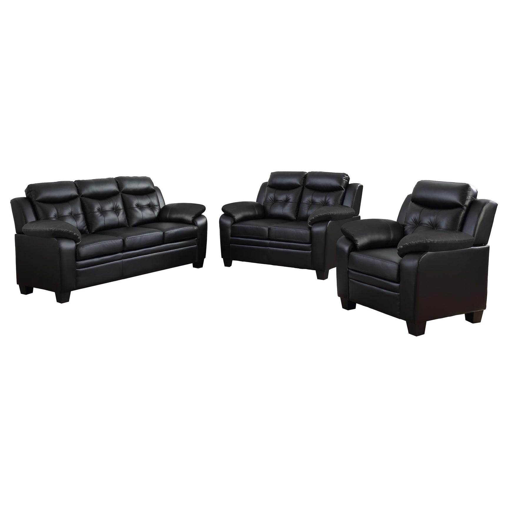 Finley 3-piece Upholstered Padded Arm Tufted Sofa Set Black - Tampa Furniture Outlet