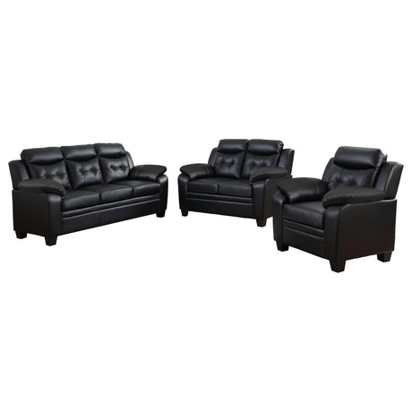Finley 3-piece Upholstered Padded Arm Tufted Sofa Set Black - Tampa Furniture Outlet