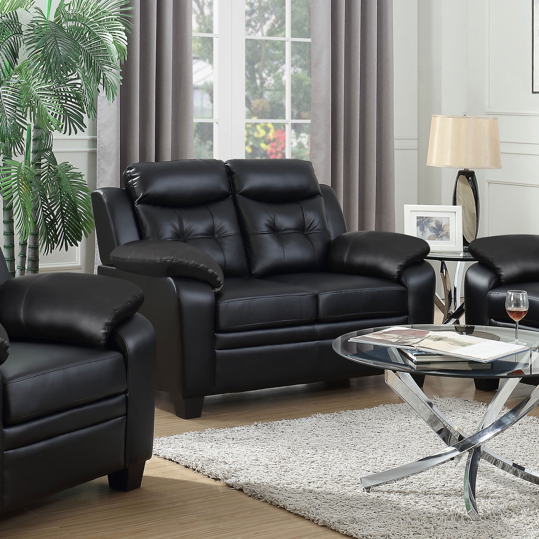 Tampa Furniture Outlet - Coaster - Finley Upholstered Padded Arm Tufted Loveseat Black - 506552