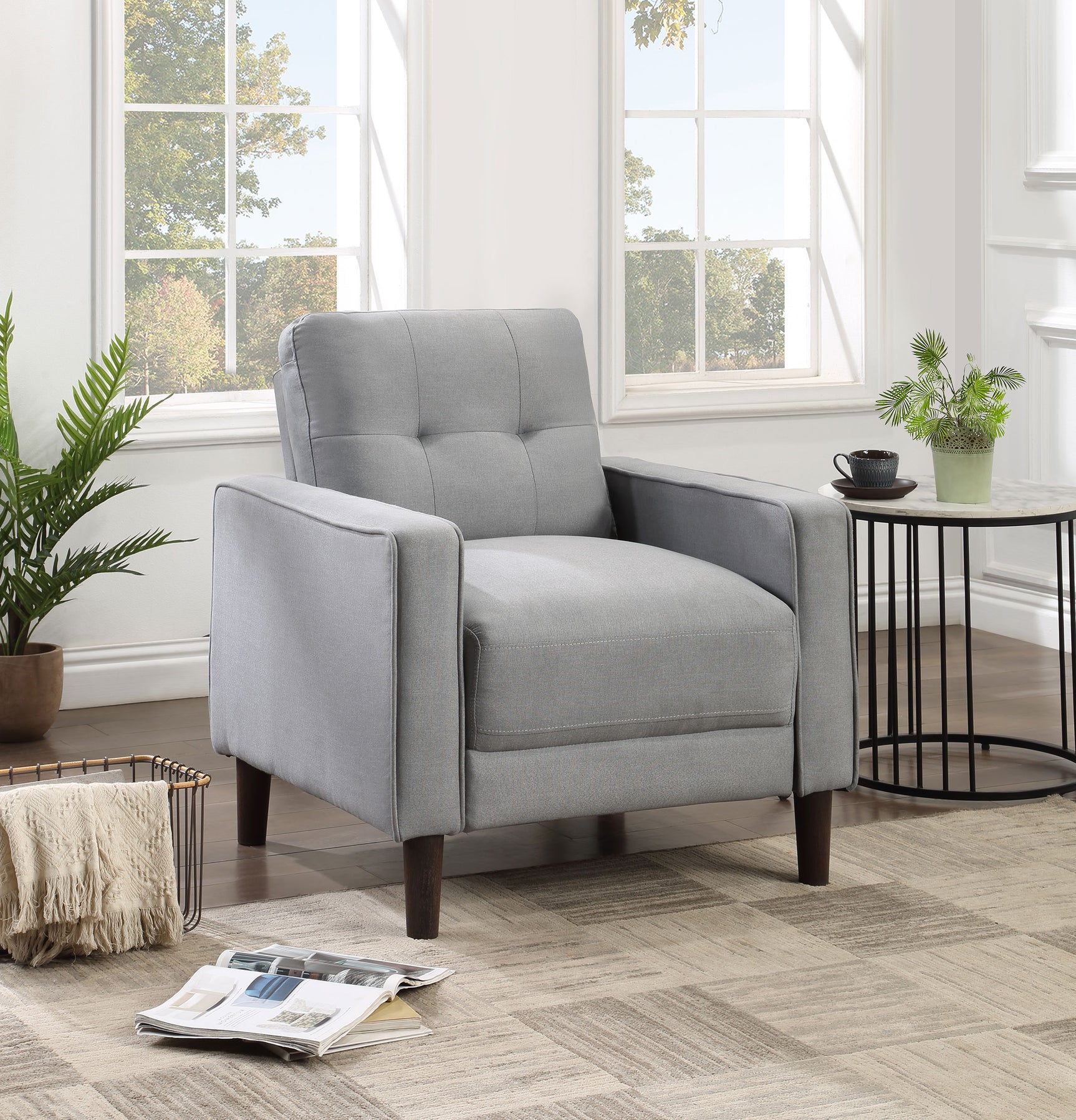 Bowen Upholstered Track Arm Tufted Accent Chair Grey - Tampa Furniture Outlet