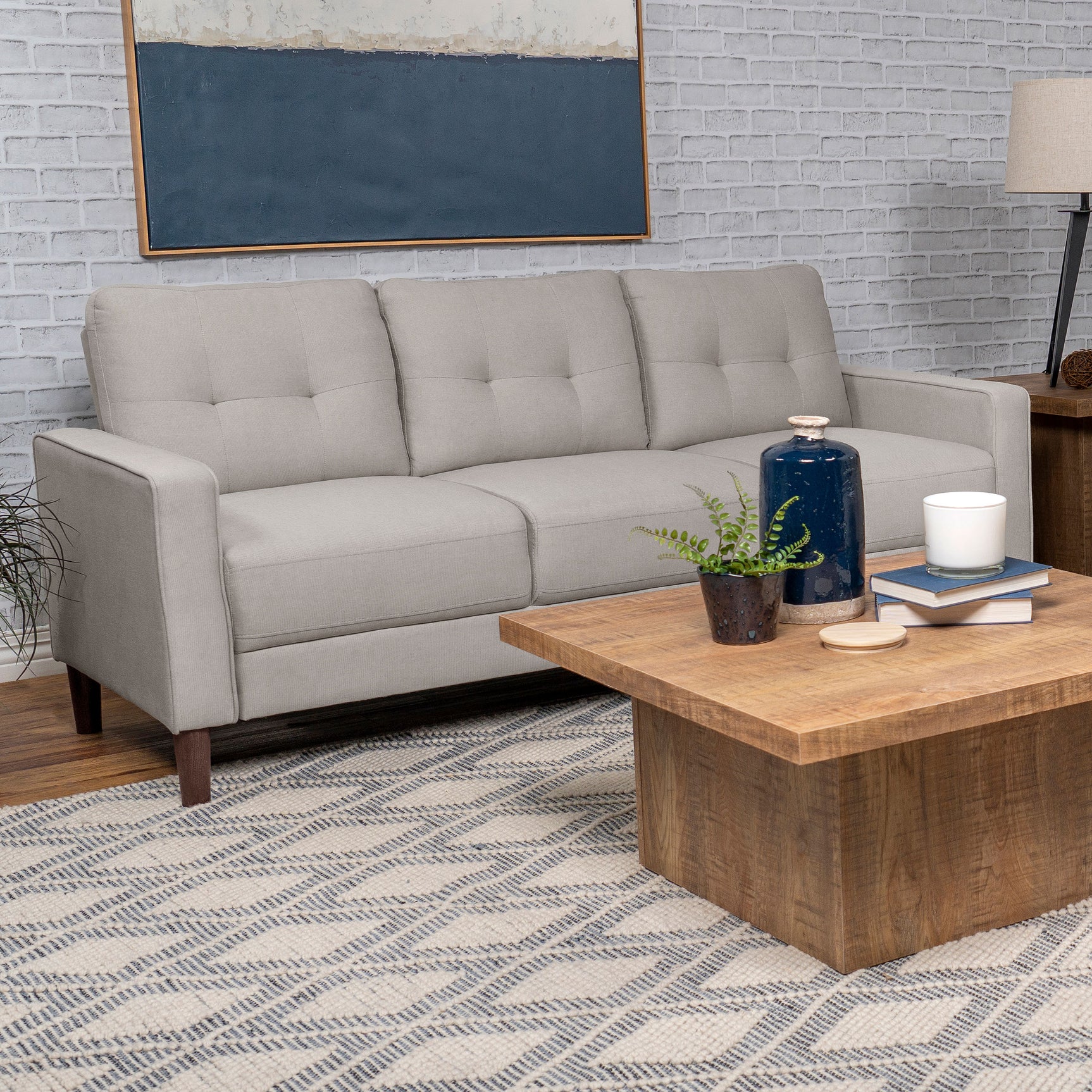 Bowen Upholstered Track Arm Tufted Sofa Beige - Tampa Furniture Outlet