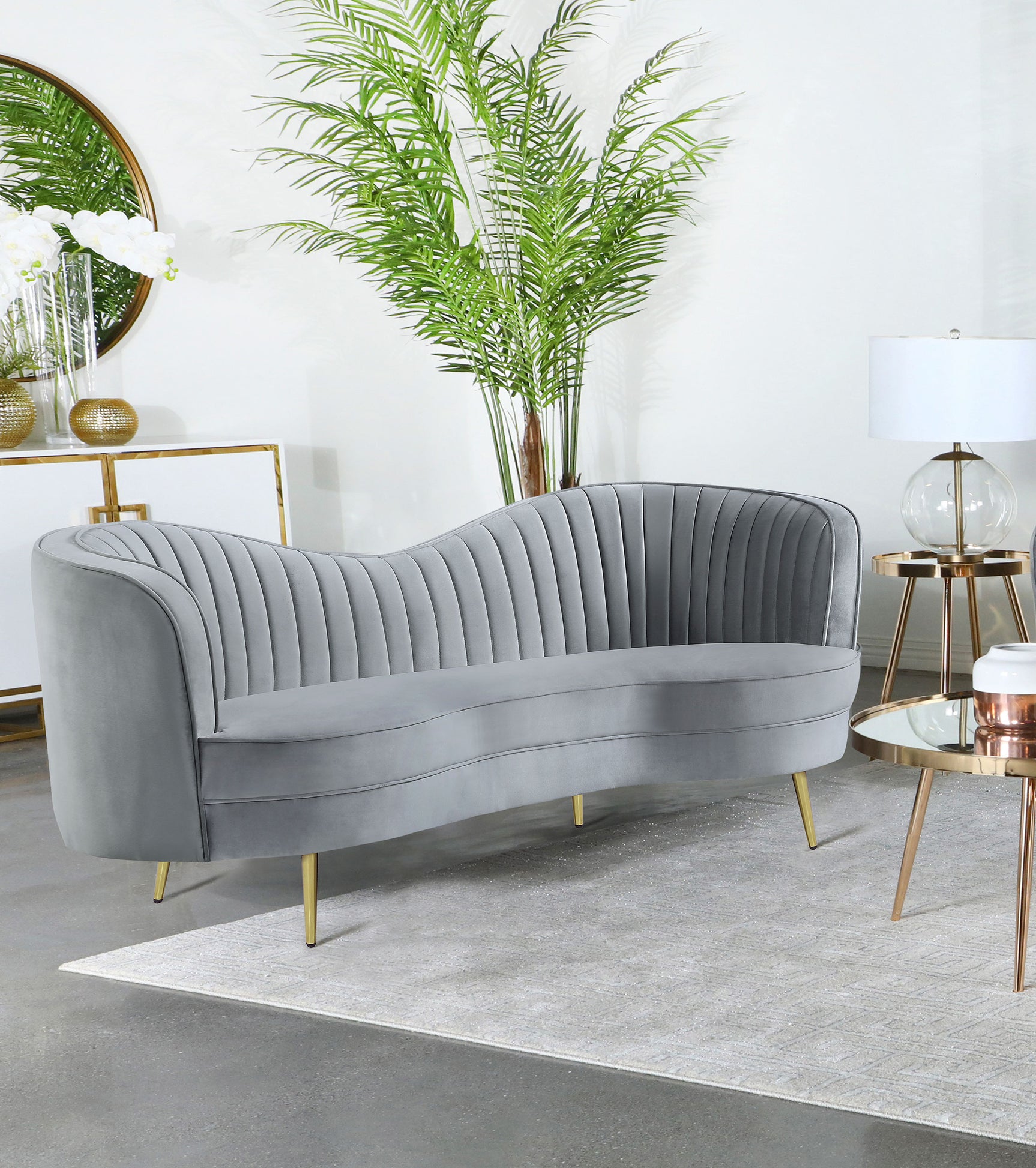 Sophia Upholstered Channel Tufted Loveseat Grey - Tampa Furniture Outlet