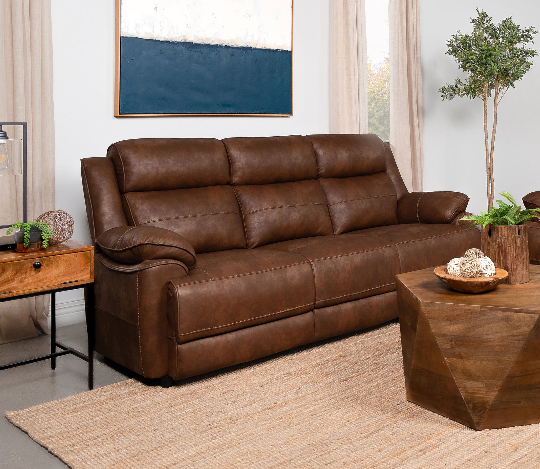 Ellington Upholstered Padded Arm Sofa Dark Brown - Tampa Furniture Outlet