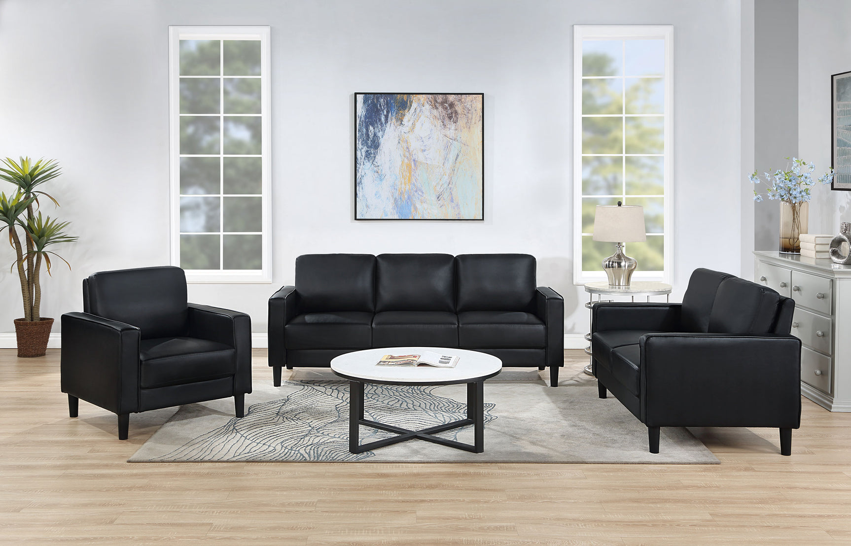 Tampa Furniture Outlet - Coaster - Ruth 3-piece Upholstered Track Arm Sofa Set Black - 508361-S3