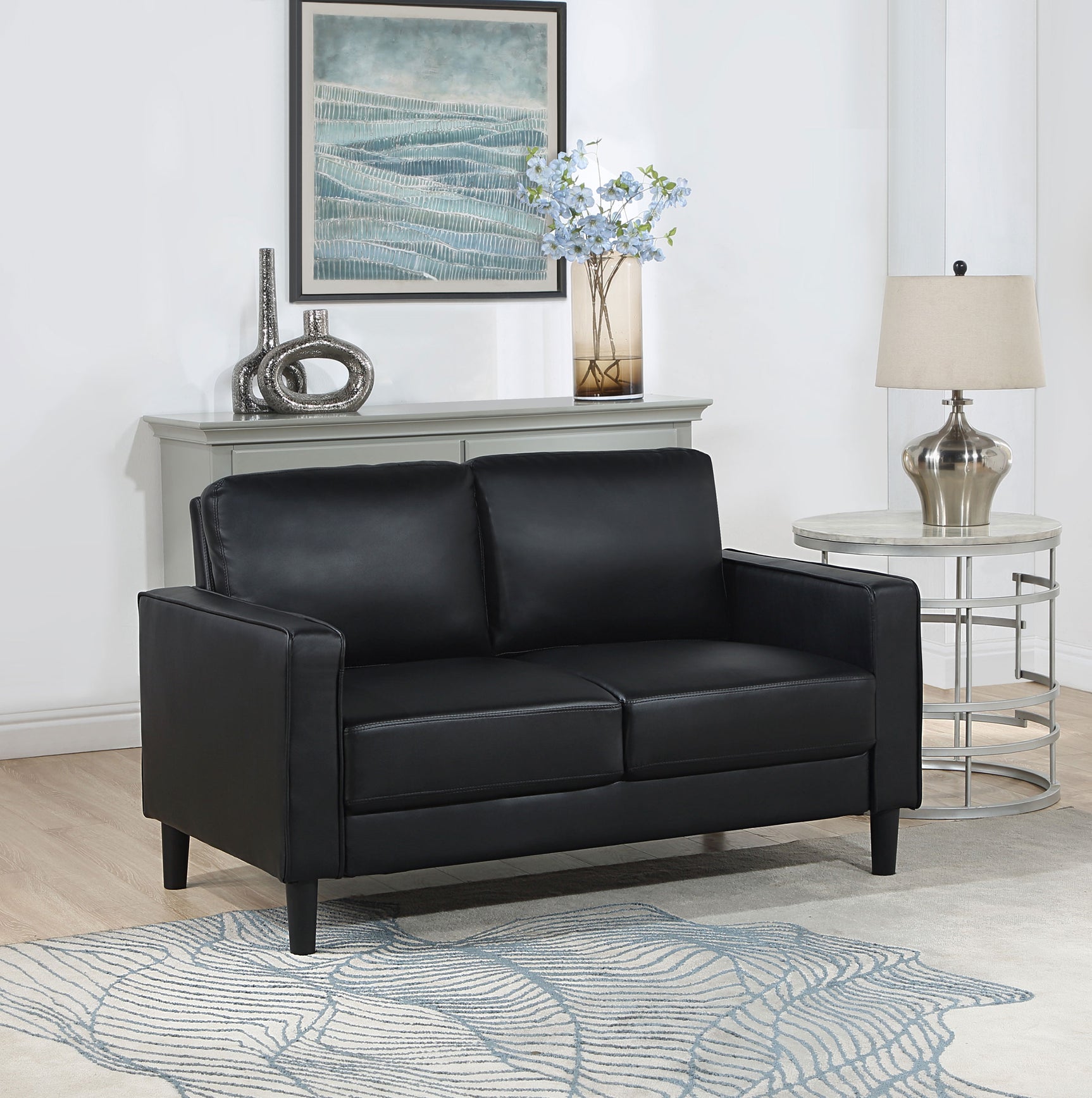 Ruth Upholstered Track Arm Loveseat Black - Tampa Furniture Outlet