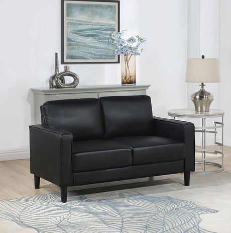 Ruth Upholstered Track Arm Loveseat Black - Tampa Furniture Outlet