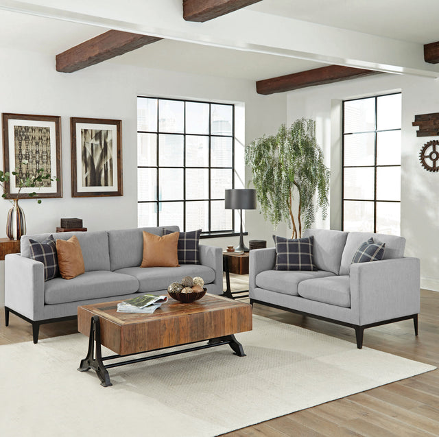 Tampa Furniture Outlet - Coaster - Apperson 2-piece Upholstered Track Arm Sofa Set Light Grey - 508681-S2