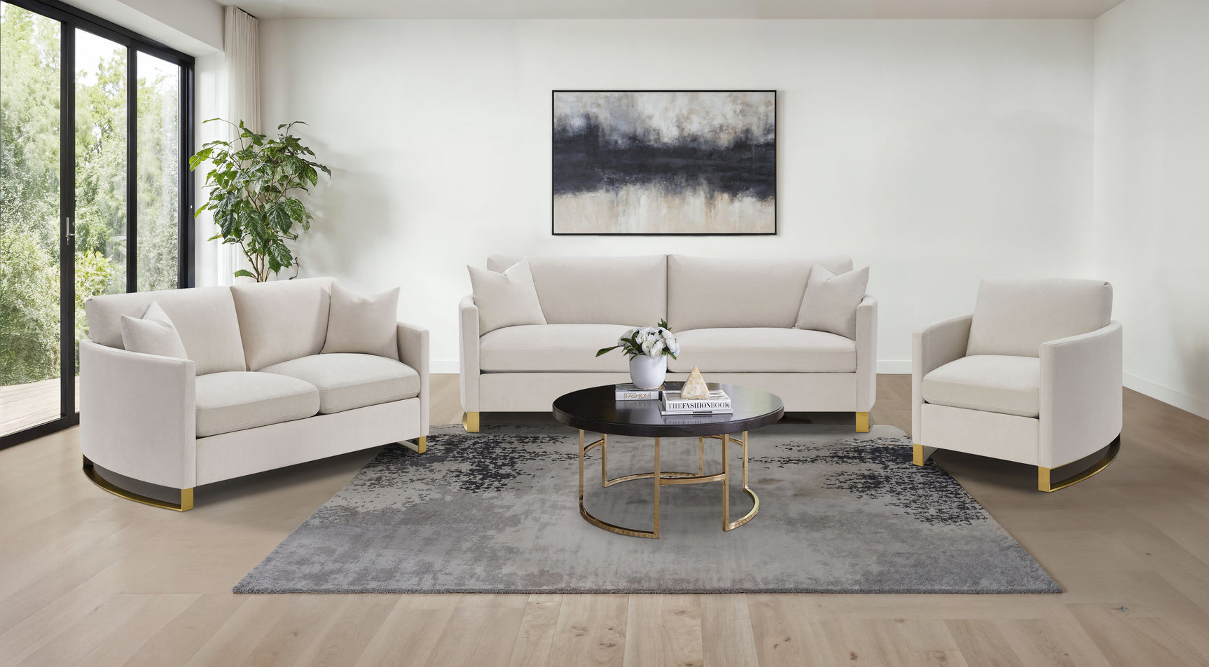 Tampa Furniture Outlet - Coaster - Corliss 3-piece Upholstered Arched Arm Sofa Set Beige - 508821-S3