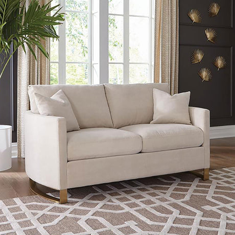 Corliss Upholstered Curved Track Arm Loveseat Beige - Tampa Furniture Outlet