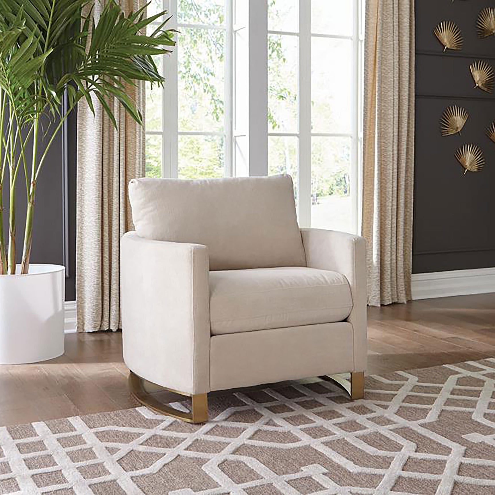 Corliss Upholstered Curved Track Arm Chair Beige - Tampa Furniture Outlet