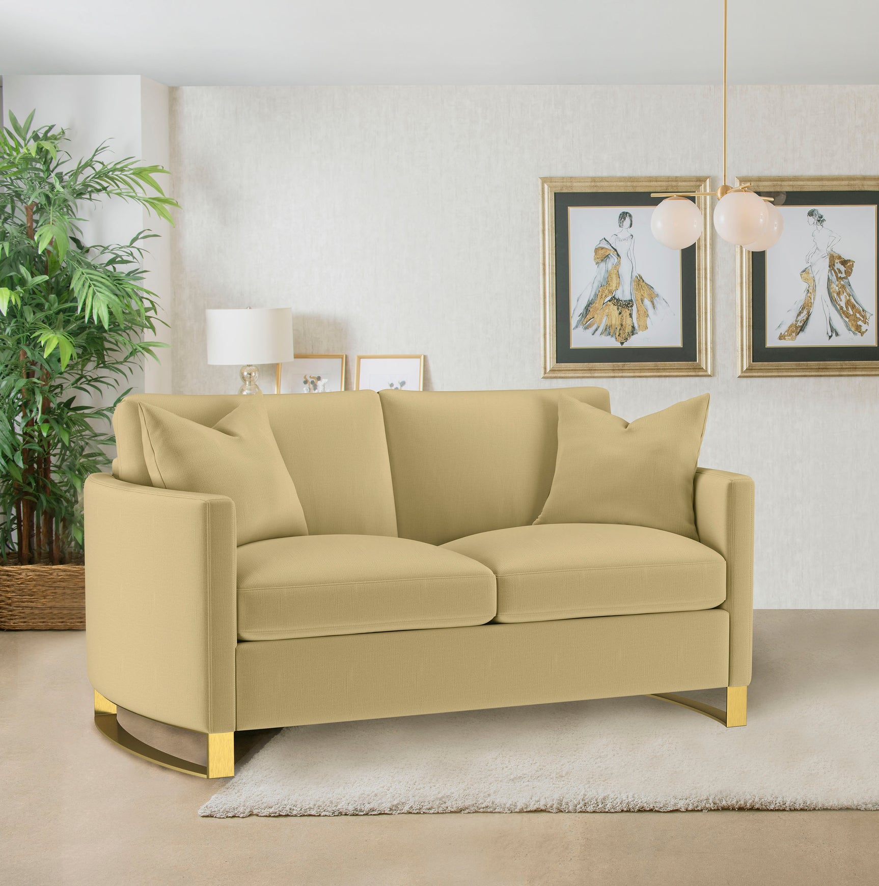 Corliss Upholstered Curved Track Arm Loveseat Camel - Tampa Furniture Outlet