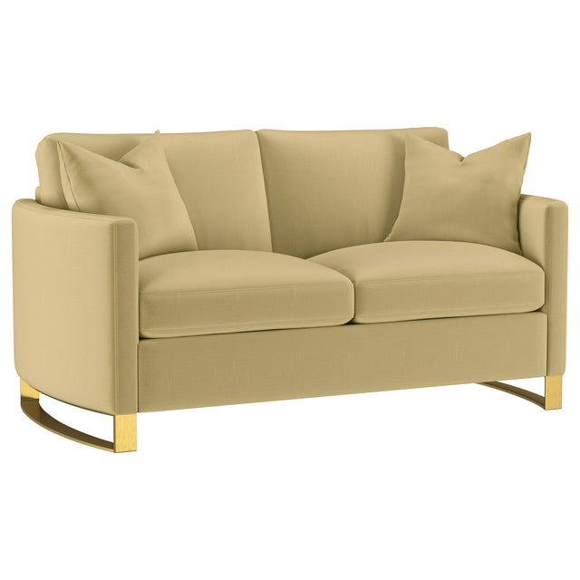 Tampa Furniture Outlet - Coaster - Corliss Upholstered Curved Track Arm Loveseat Camel - 508825