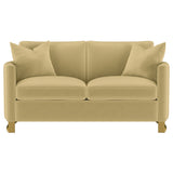 Corliss Upholstered Curved Track Arm Loveseat Camel - Tampa Furniture Outlet