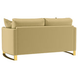Corliss Upholstered Curved Track Arm Loveseat Camel - Tampa Furniture Outlet