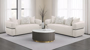 Tampa Furniture Outlet - Coaster - Jeanette 2-piece Fabric Upholstered Round Arm Sofa Set Beige - 508961-S2