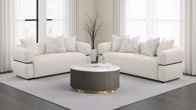 Tampa Furniture Outlet - Coaster - Jeanette 2-piece Fabric Upholstered Round Arm Sofa Set Beige - 508961-S2