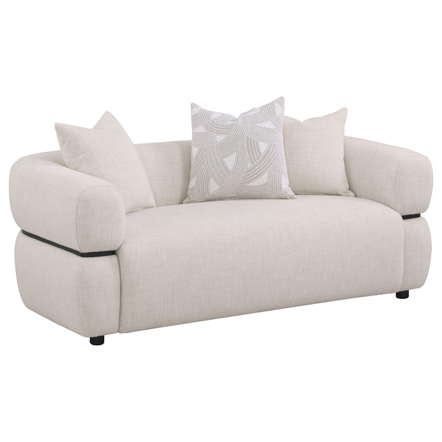 Tampa Furniture Outlet - Coaster - Jeanette 73-inch Fabric Upholstered Round Arm Loveseat Beige - 508962