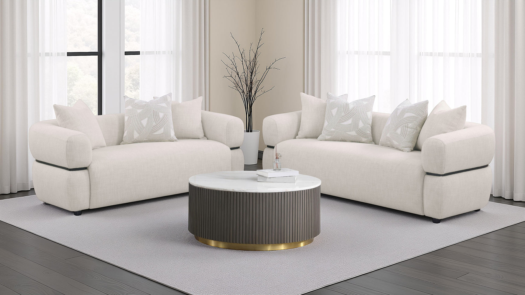 Jeanette 73-inch Fabric Upholstered Round Arm Loveseat Beige