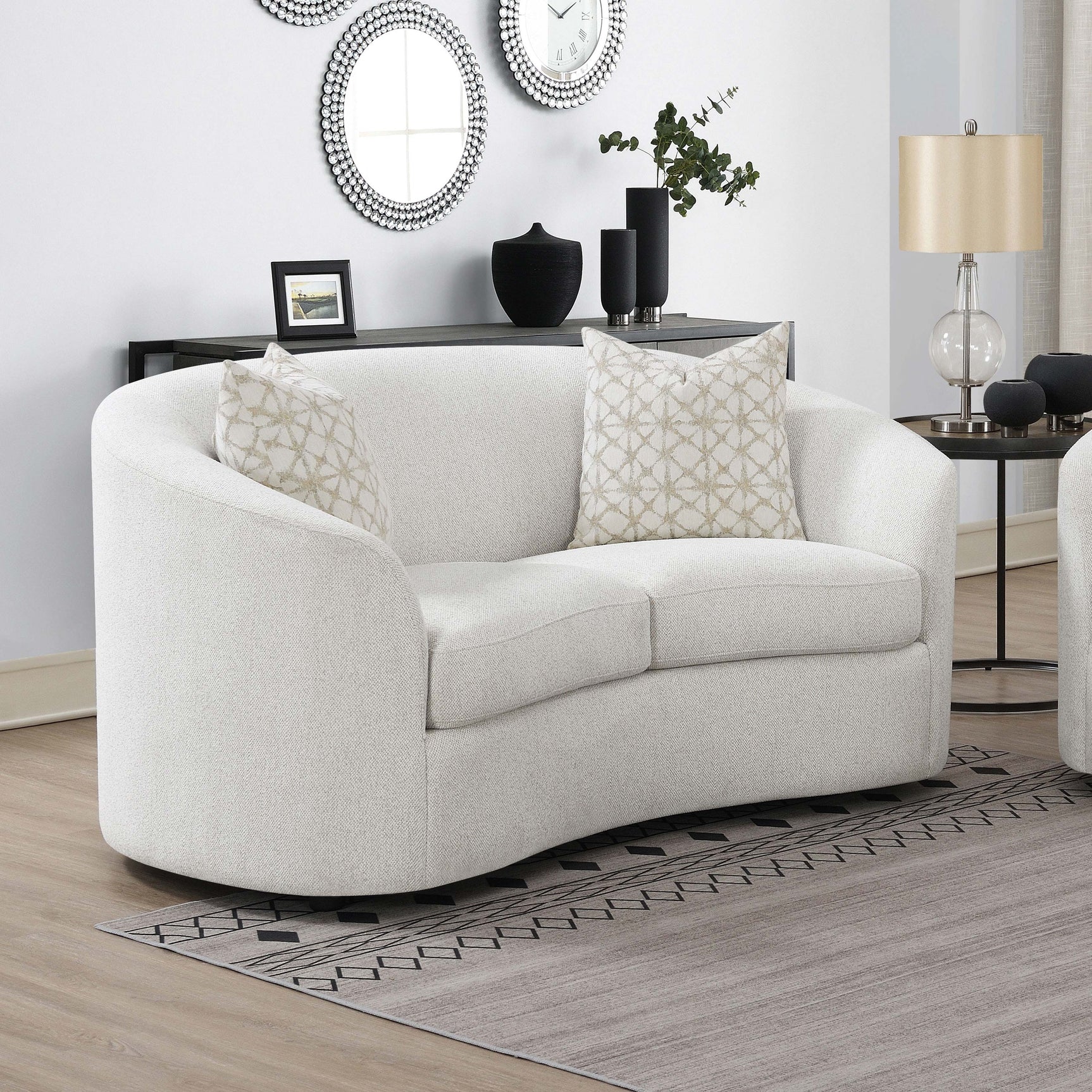 Rainn Boucle Upholstered Sloped Arm Loveseat Latte - Tampa Furniture Outlet