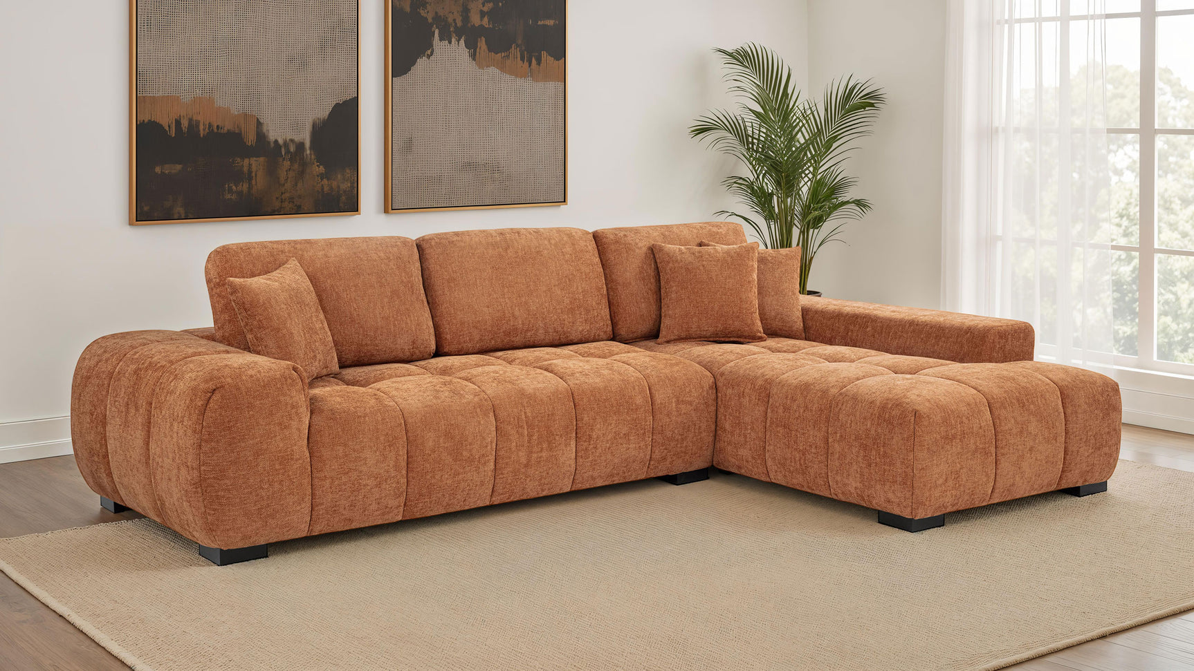 Tampa Furniture Outlet - Coaster - Octavia Upholstered Sectional Chaise Sofa Orange - 509350