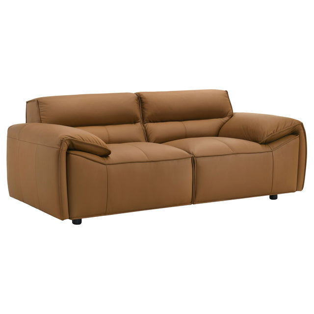 Tampa Furniture Outlet - Coaster - Buxton Top Grain Leather Upholstered Loveseat Orange - 509502