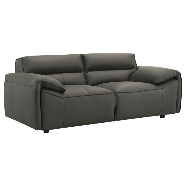 Tampa Furniture Outlet - Coaster - Buxton Top Grain Leather Upholstered Loveseat Graphite - 509505