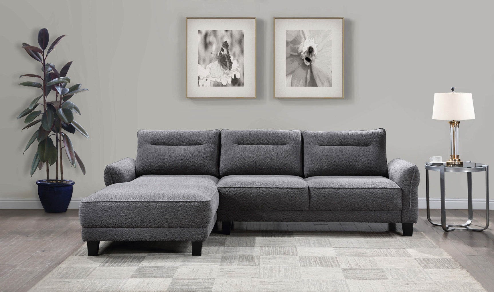 Caspian Upholstered Curved Arm Chaise Sectional Sofa Grey - Tampa Furniture Outlet