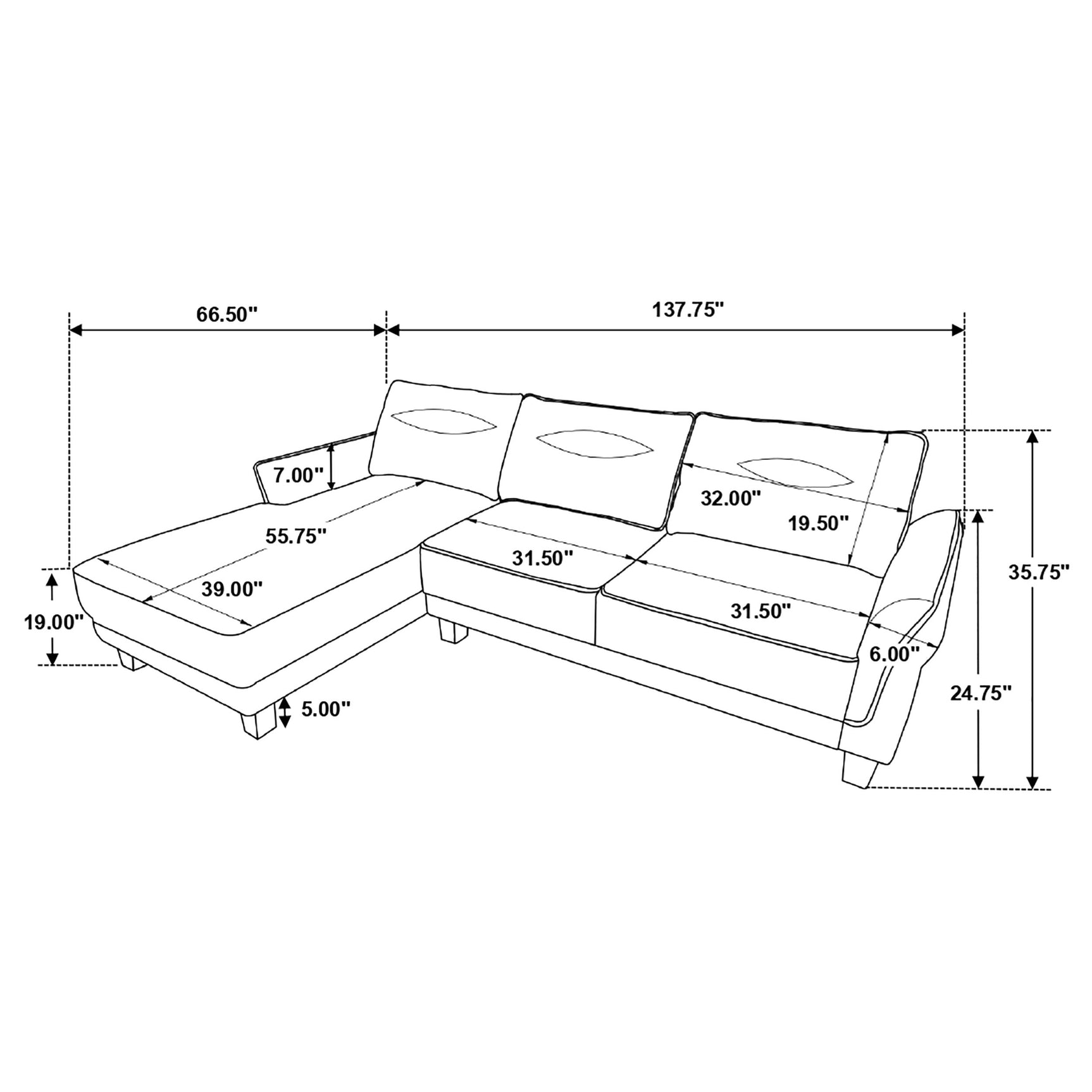 Caspian Upholstered Curved Arm Chaise Sectional Sofa Grey - Tampa Furniture Outlet