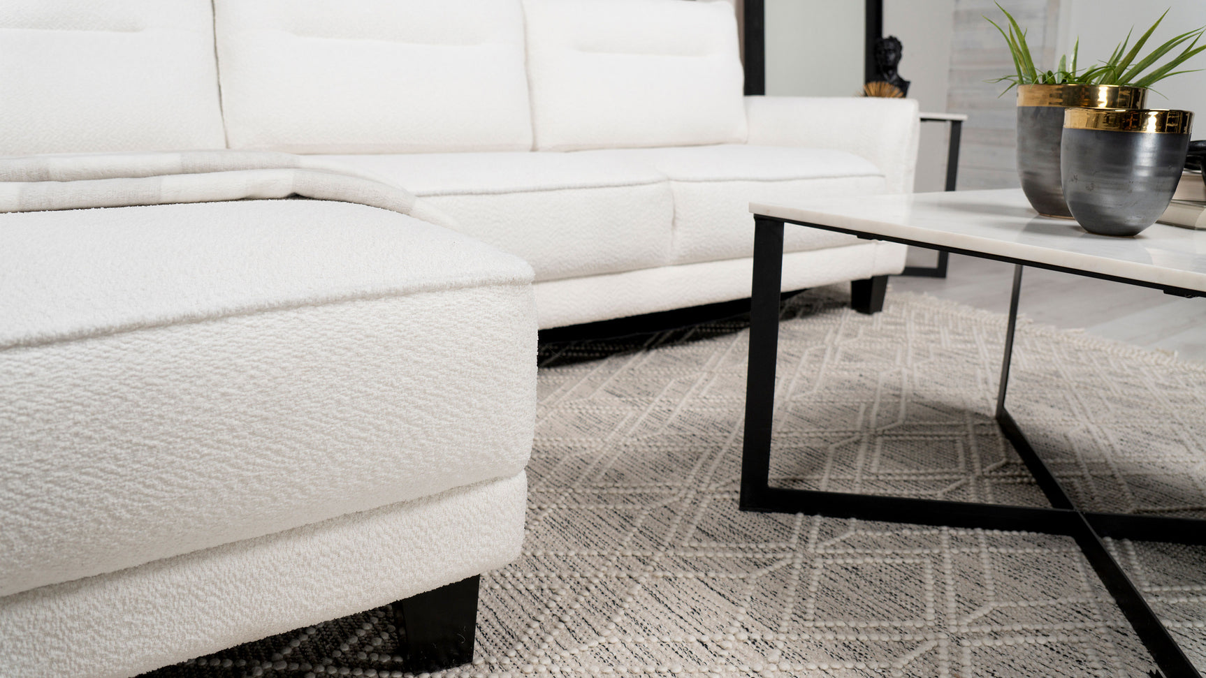 Caspian Upholstered Curved Arm Chaise Sectional Sofa White - Tampa Furniture Outlet