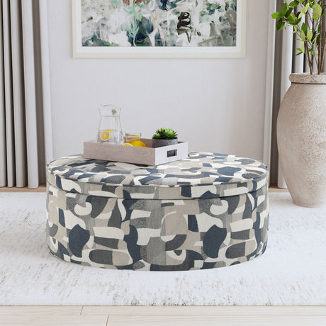 Tomkins Oval Upholstered Storage Ottoman Indigo Blue - Tampa Furniture Outlet