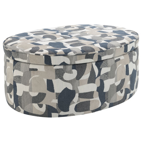 Tampa Furniture Outlet - Coaster - Tomkins Oval Upholstered Storage Ottoman Indigo Blue - 509674