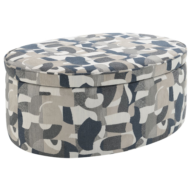 Tampa Furniture Outlet - Coaster - Tomkins Oval Upholstered Storage Ottoman Indigo Blue - 509674