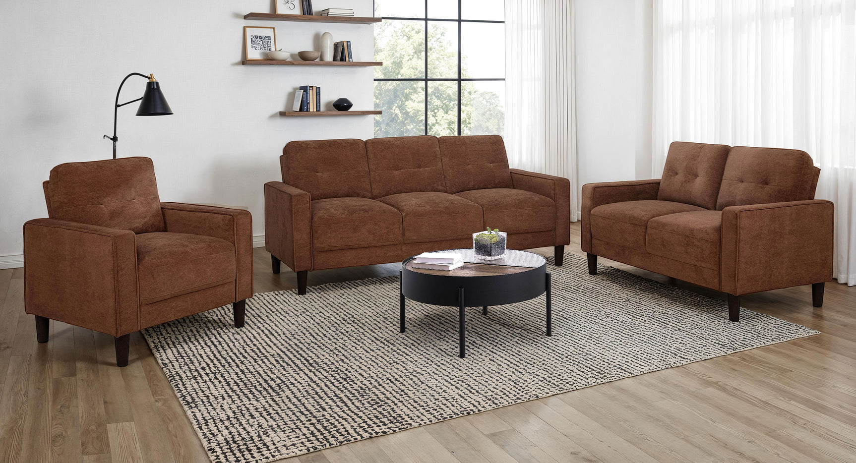 Tampa Furniture Outlet - Coaster - Bowen II 3-piece Fabric Upholstered Track Arm Sofa Set Rust - 509971-S3