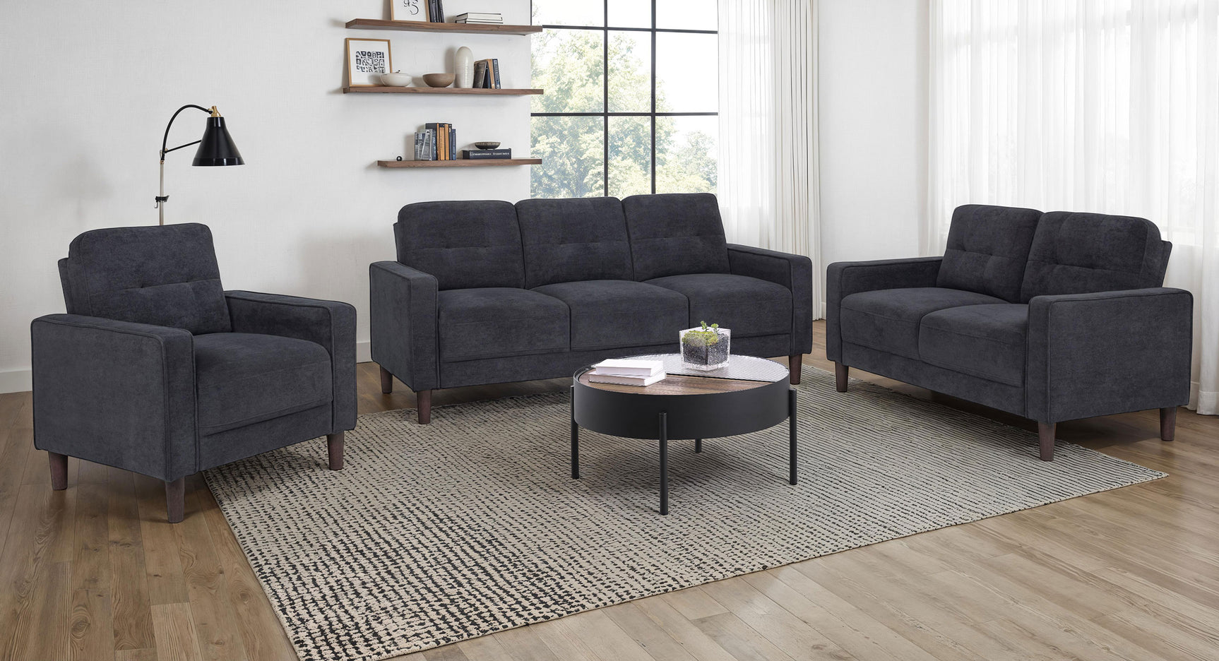 Bowen II Fabric Upholstered Track Arm Sofa Steel Grey