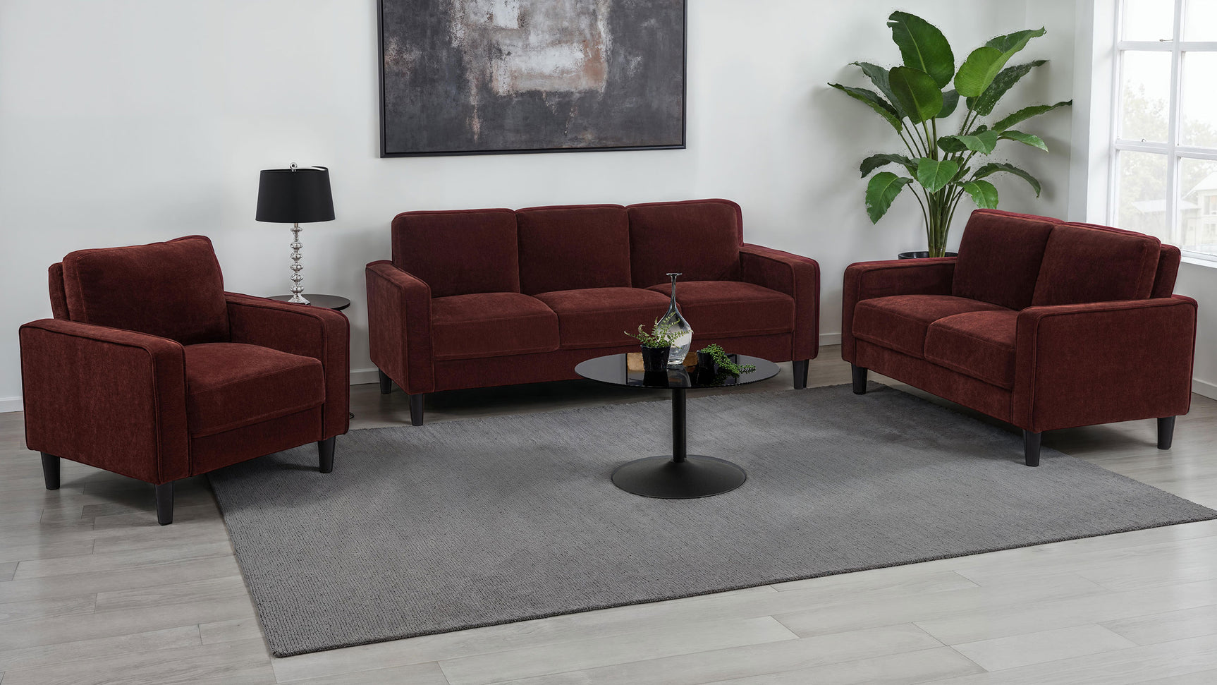 Ruth 77-inch Fabric Upholstered Track Arm Sofa Rust Red