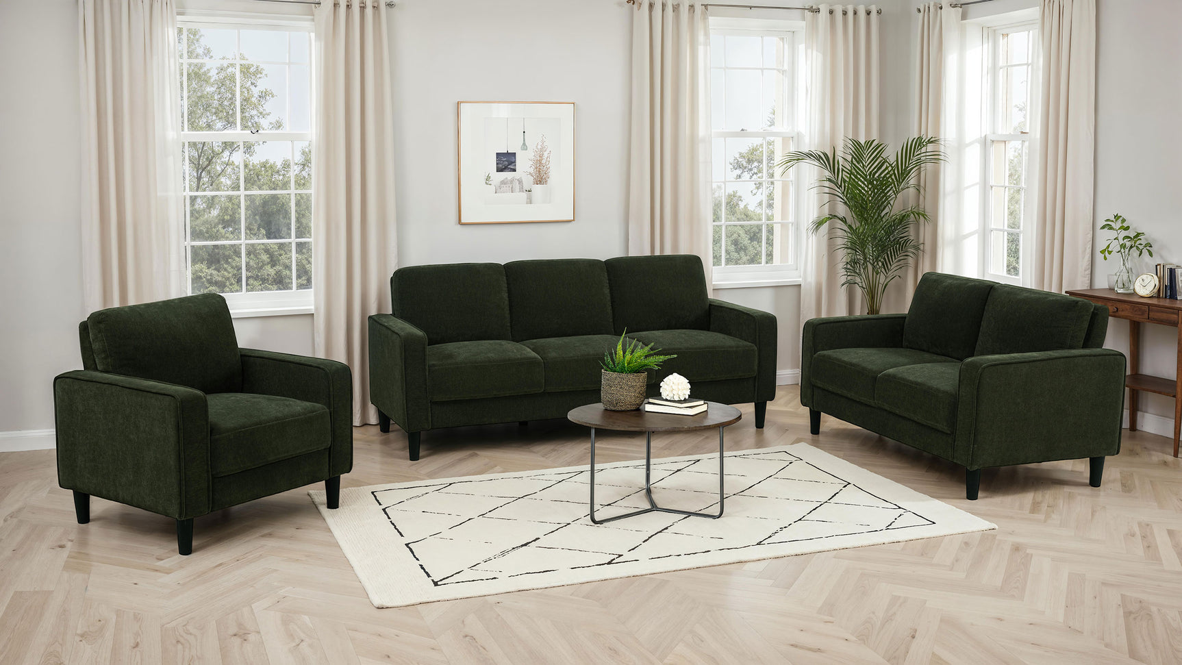 Ruth Fabric Upholstered Track Arm Accent Chair Matcha Green