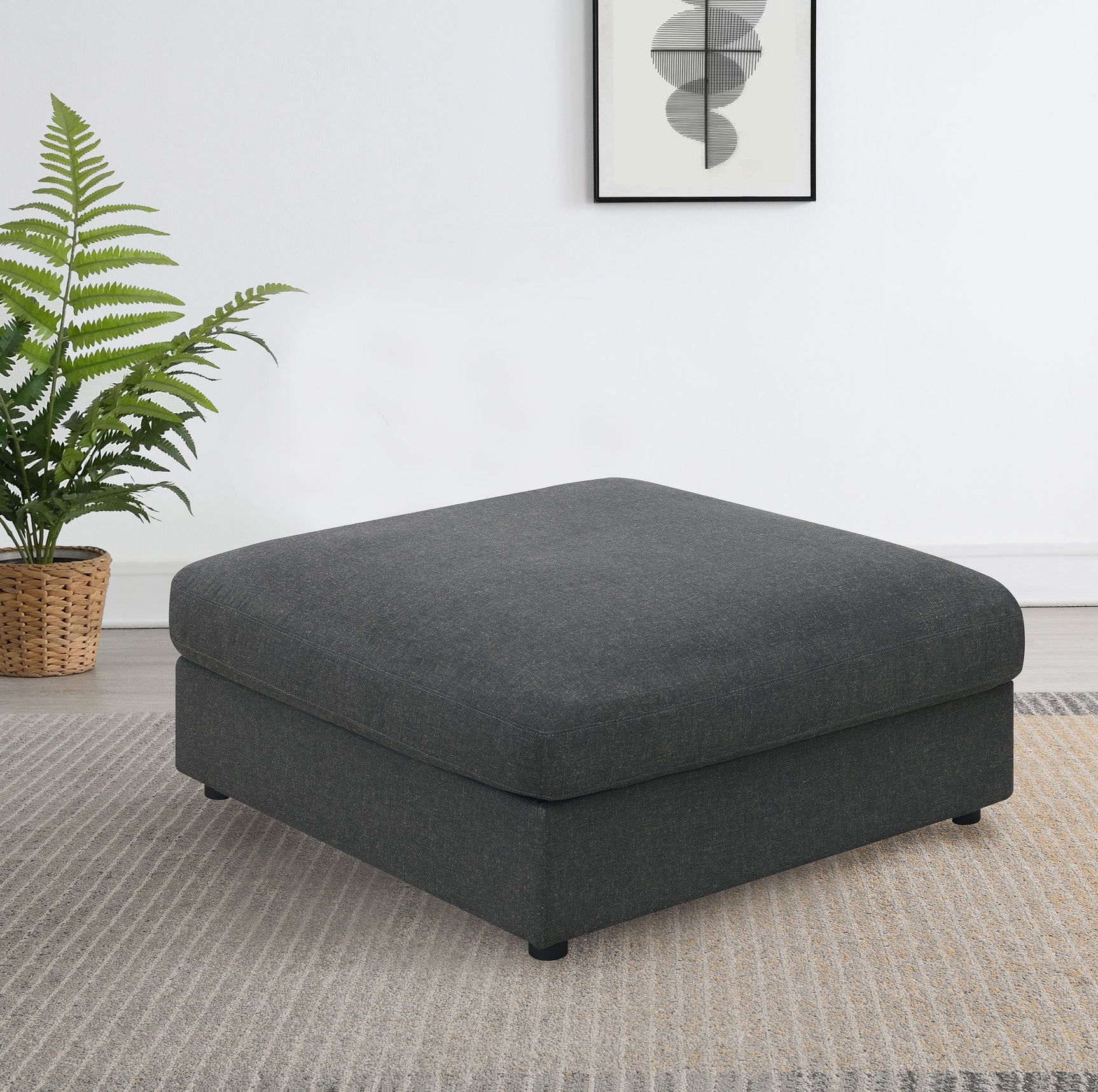 Serene Square Upholstered Ottoman Charcoal - Tampa Furniture Outlet