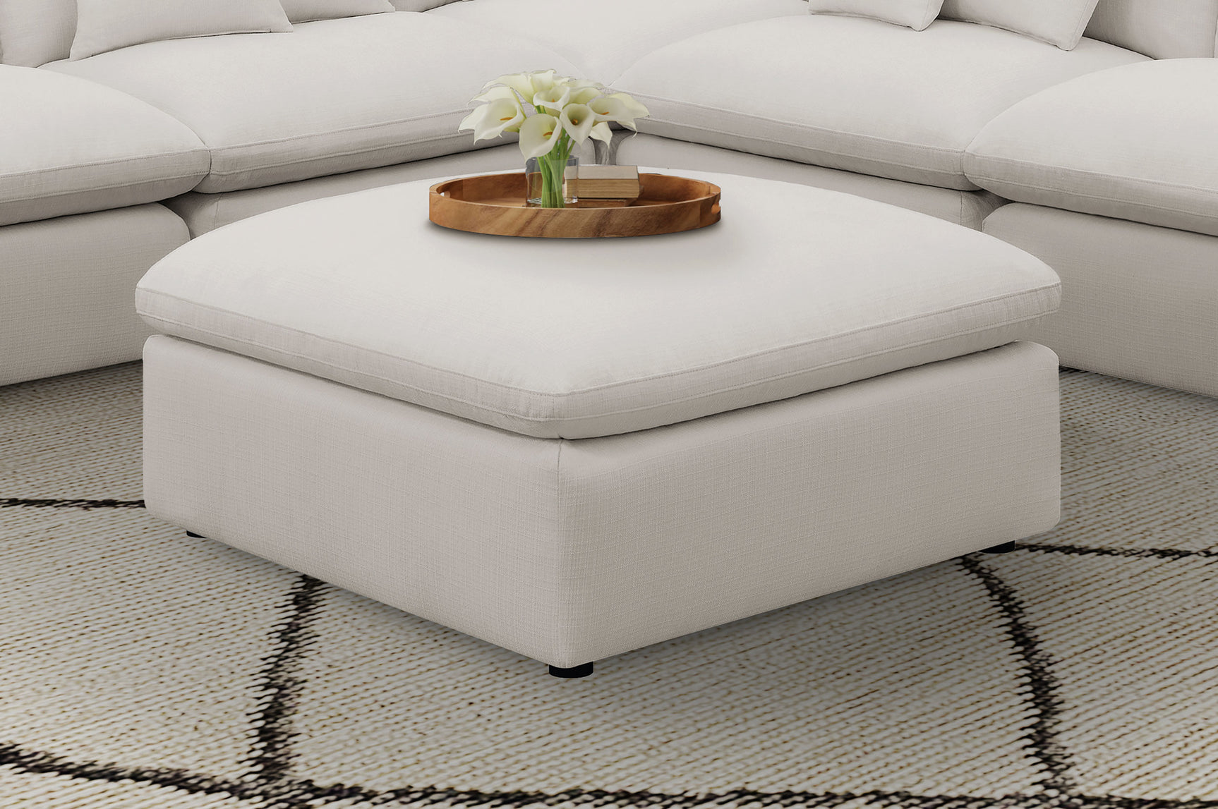 Hobson Square Upholstered Ottoman Ivory - Tampa Furniture Outlet