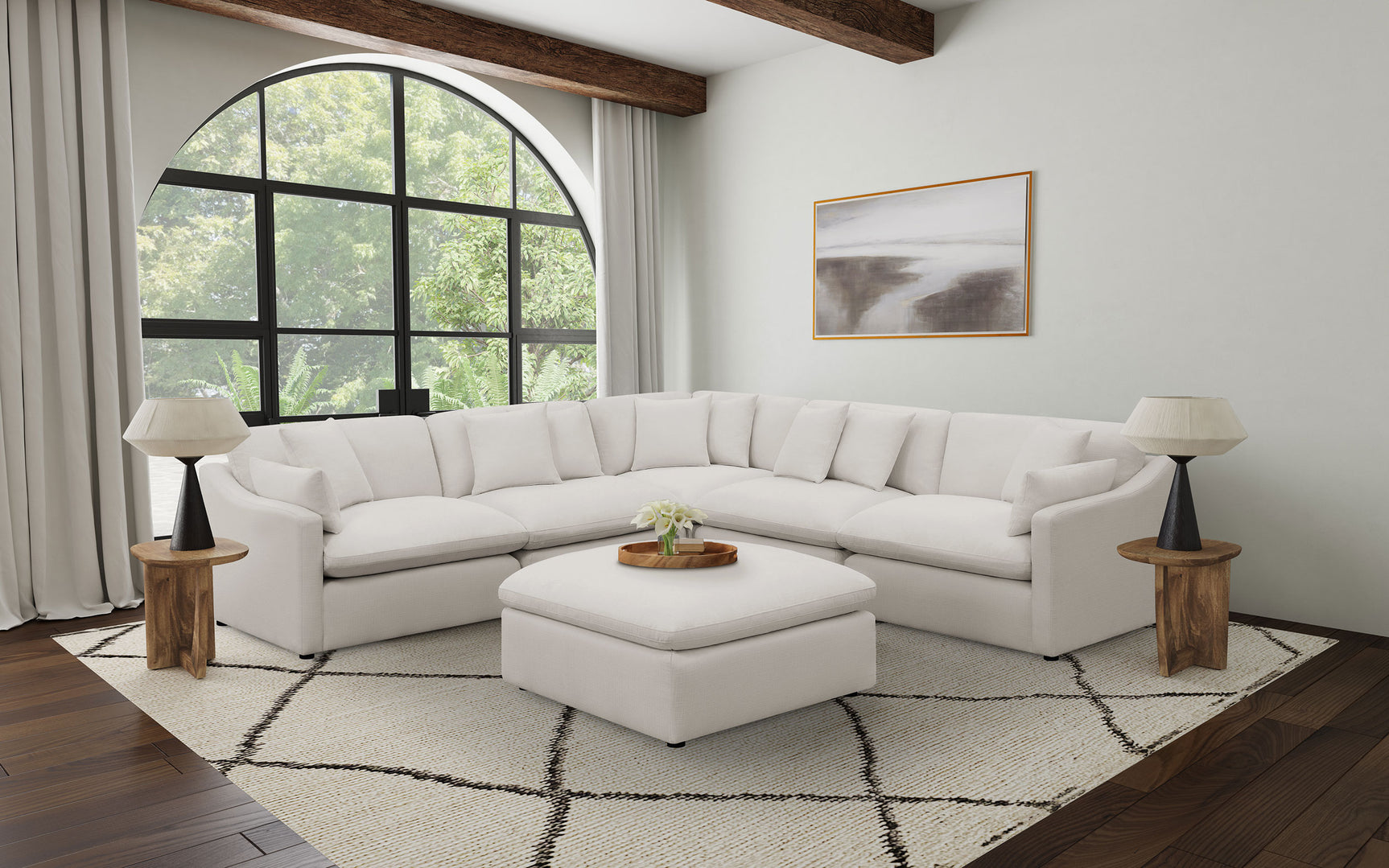 Hobson Square Upholstered Ottoman Ivory - Tampa Furniture Outlet