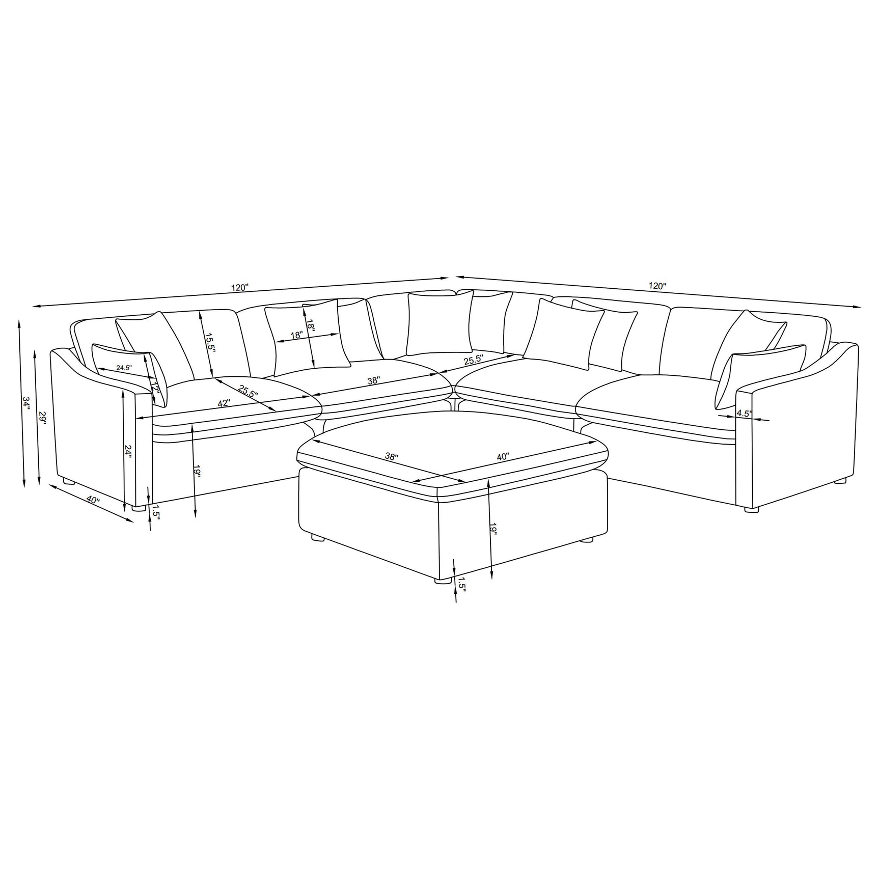 Hobson 6-piece Upholstered Modular Sectional Sofa Charcoal