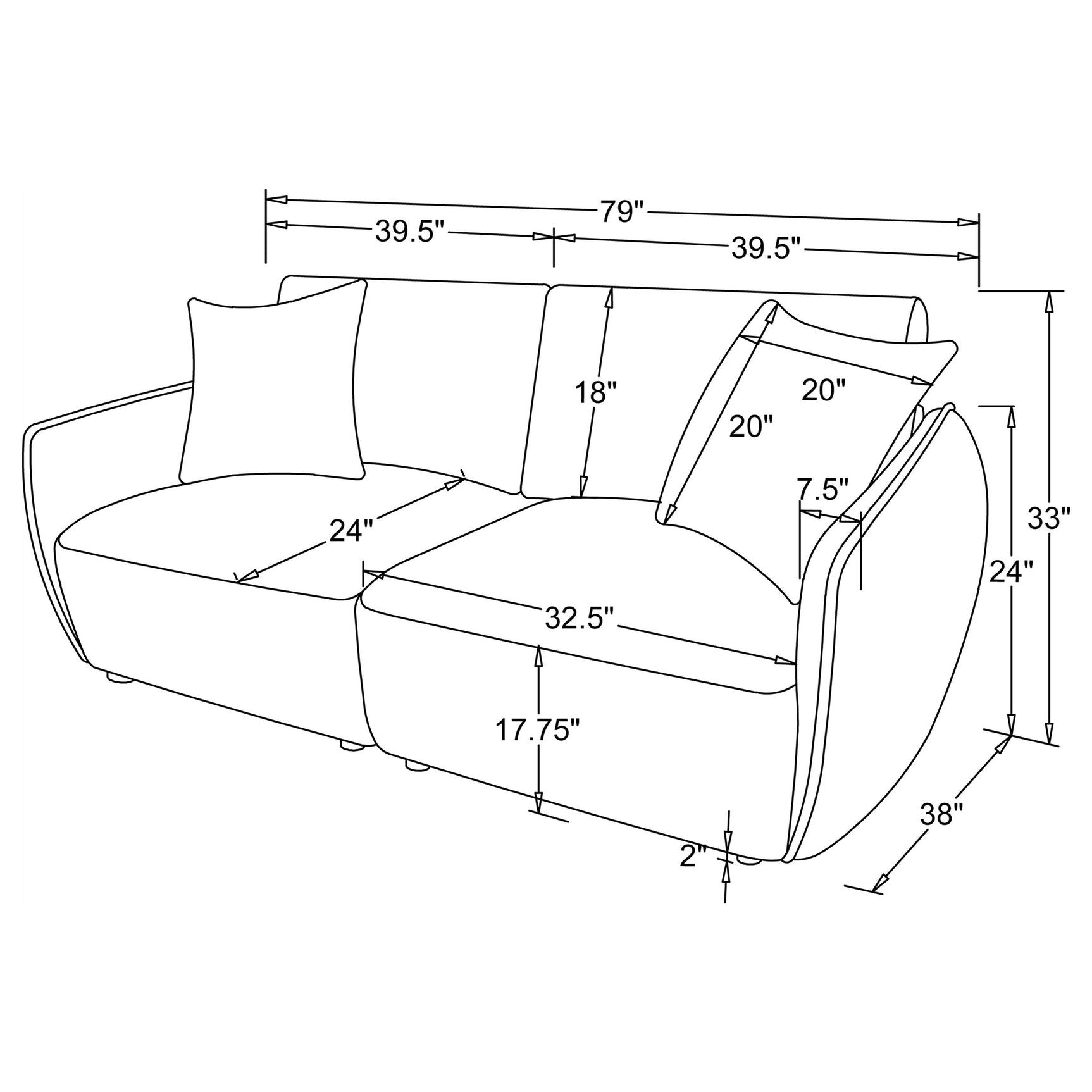 Elysia Fabric Upholstered Modular Lounge Loveseat Coral