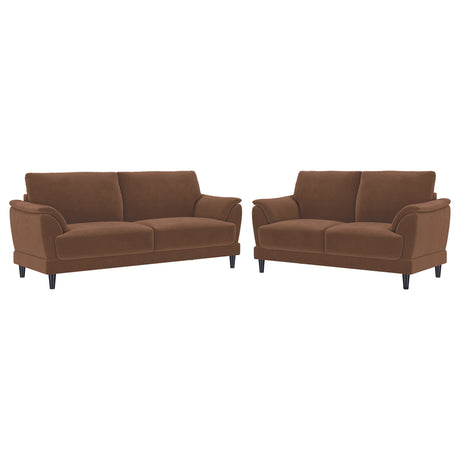 Selma 2-piece Velvet Upholstered Crescent Arm Sofa Set Rust - Tampa Furniture Outlet