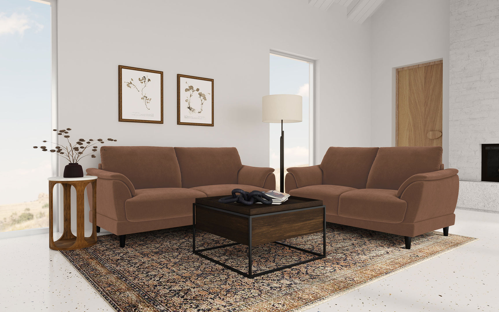 Selma Velvet Upholstered Crescent Arm Loveseat Rust - Tampa Furniture Outlet