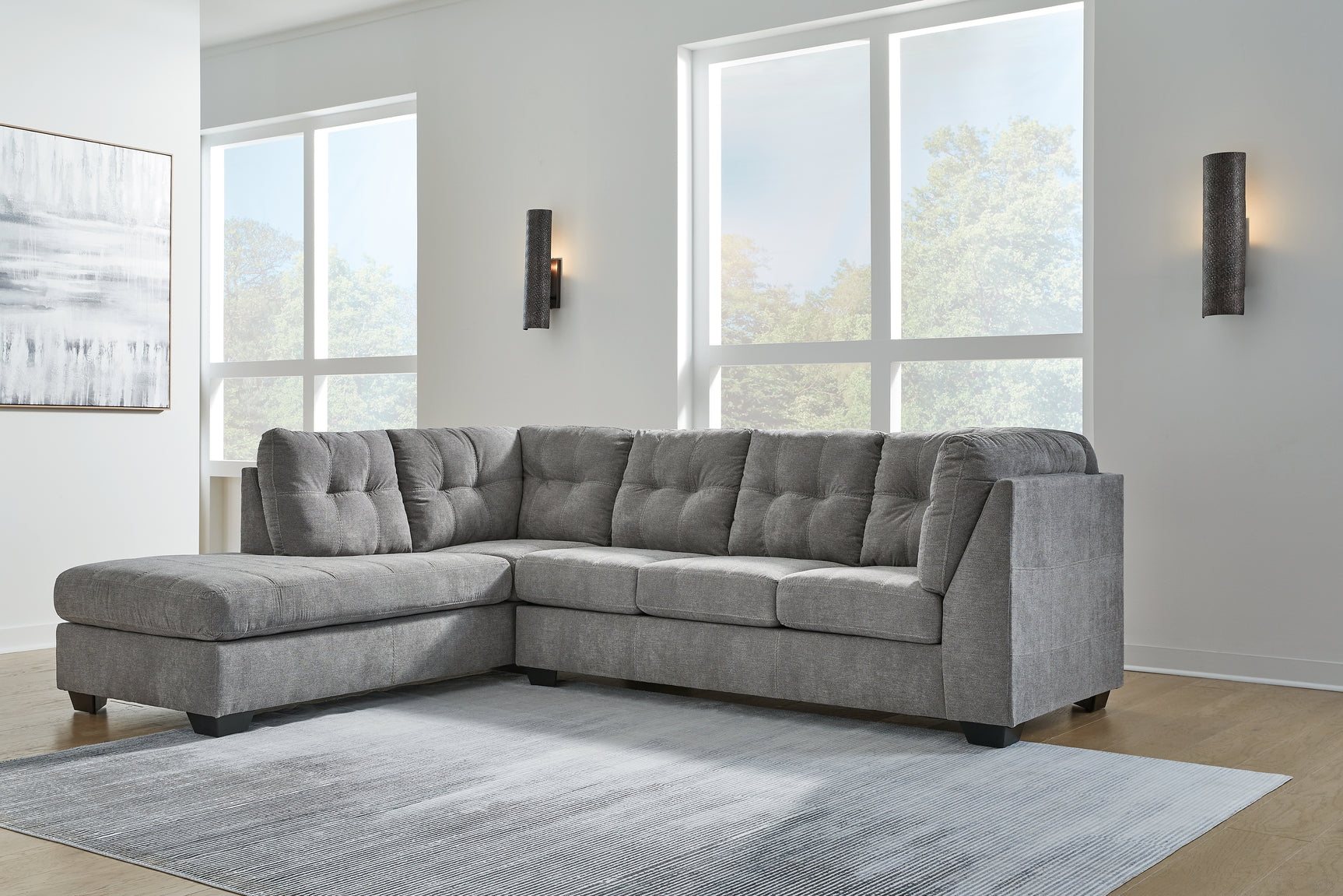Tampa Furniture Outlet - Ashley Furniture - Marleton Sectional - RAF 2-Piece Sectional with Chaise / Gray - 55305S1
