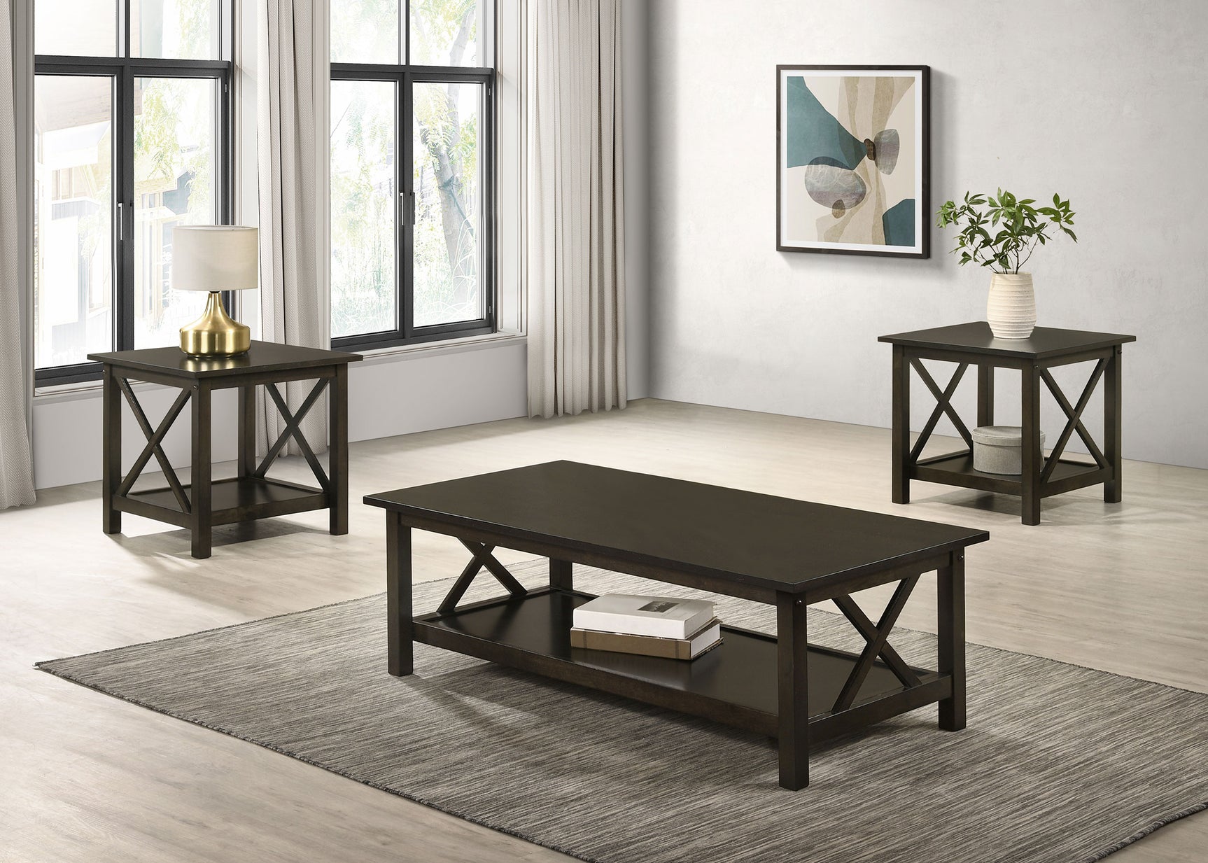 Tampa Furniture Outlet - Coaster - Rachelle 3-piece Rectangular Coffee Table Set Deep Merlot - 5909