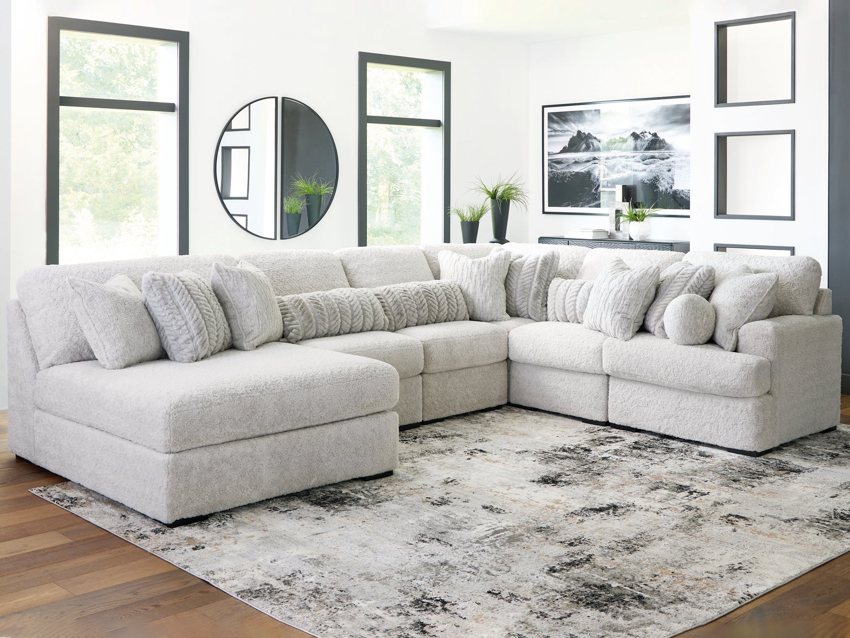 Tampa Furniture Outlet - Ashley Furniture - Cuddle Plush Sectional - 6-Piece Sectional with Chaise / Arctic - PC59106S8