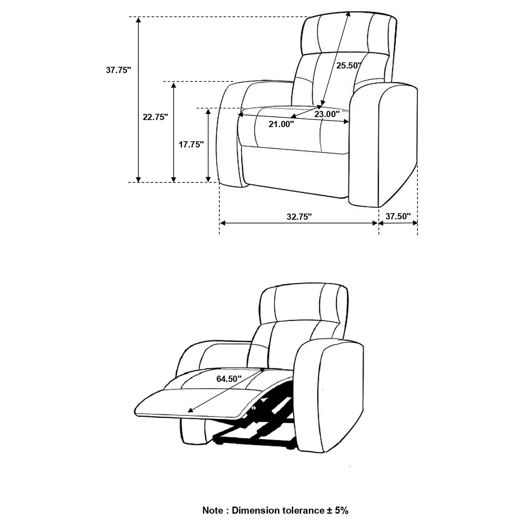 Cyrus Upholstered Track Arm Recliner Black - Tampa Furniture Outlet