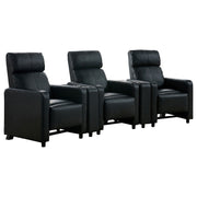 Tampa Furniture Outlet - Coaster - Toohey Upholstered Tufted Recliner Living Room Set Black - 600181-S3A