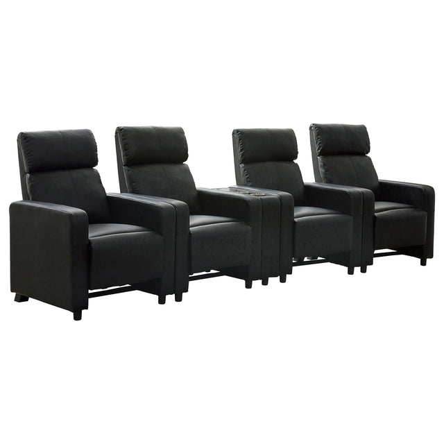 Tampa Furniture Outlet - Coaster - Toohey Upholstered Tufted Recliner Living Room Set Black - 600181-S4B
